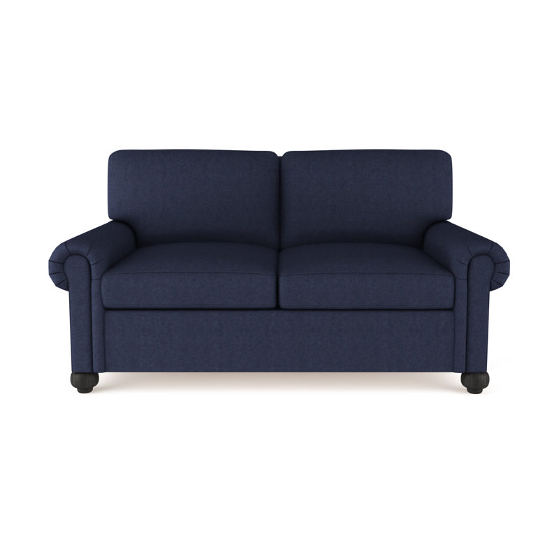 Causeuse Leroy, H 36 po x l 72 po x P 49 po, Velours imprimé bleu