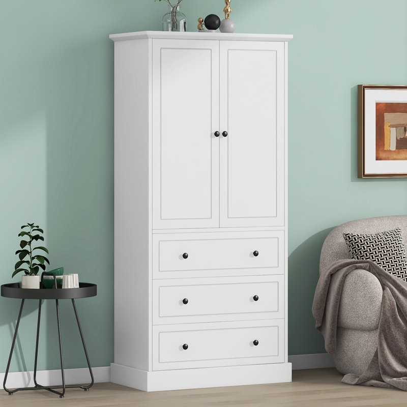 Armoire de rangement autoportante avec portes et 3 grands tiroirs