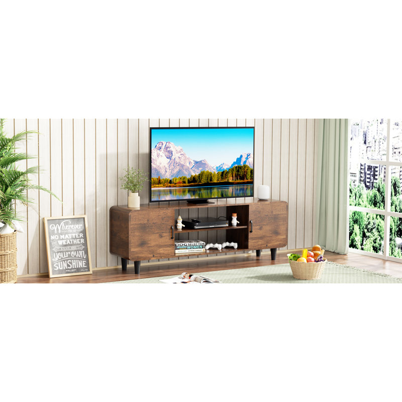 Meuble audio-vidéo avec armoires de rangement, porte à charnière douce avec poignée, console de télévision multimédia idéale pour le salon et la chambre à coucher