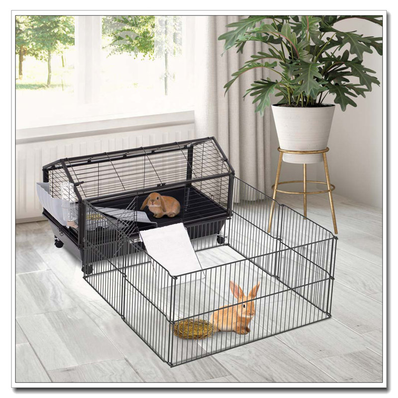 Cage pour petits animaux avec roulettes et bouteille d'eau