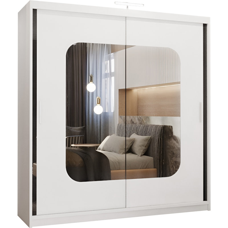 Cherith 2 Door Manufactured Wood Wardrobe, White, 217cm H x 203cm W x 62cm D