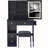 Small Size Left Bedside Cabinet Vanity Table + Cushioned Stool, Extra Large Sliding Mirror-1498559457