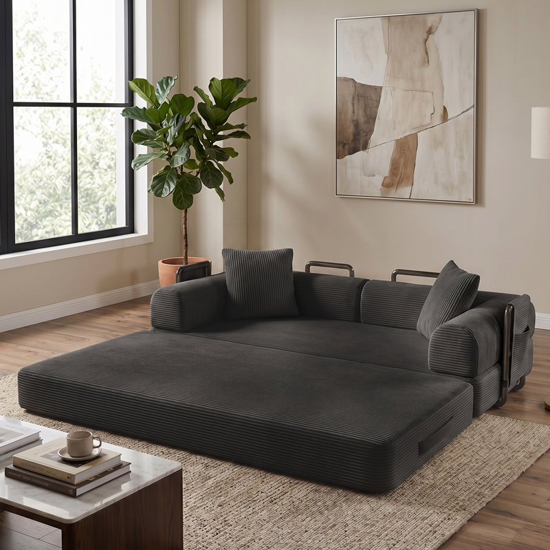 78.7 inch Foldable Three Person Fabric Sofa Bed, High Rebound Density Sponge Sofa, Black