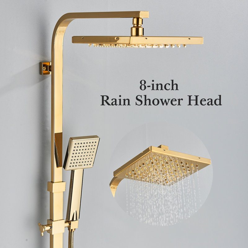 Gold Complete Shower System Fixture Wall Mounted Faucet With Rainfall Shower Head