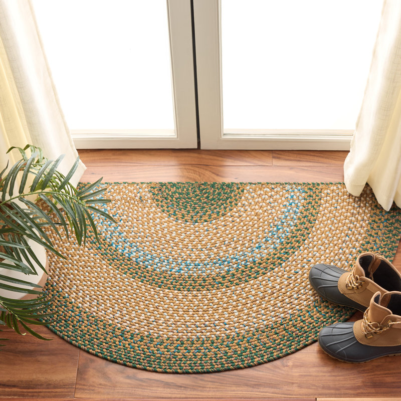 Tapis intérieur / extérieur tressé à la main à motif géométrique brun / vert foncé, Rectangle 2 pi 0 po x 4 pi 0 po
