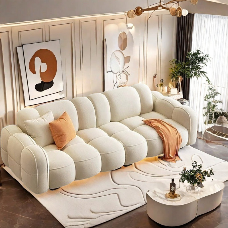 Canapé moderne simple, Blanc cassé, H 31,5 po x l 94,49 po x P 39,37 po, 3