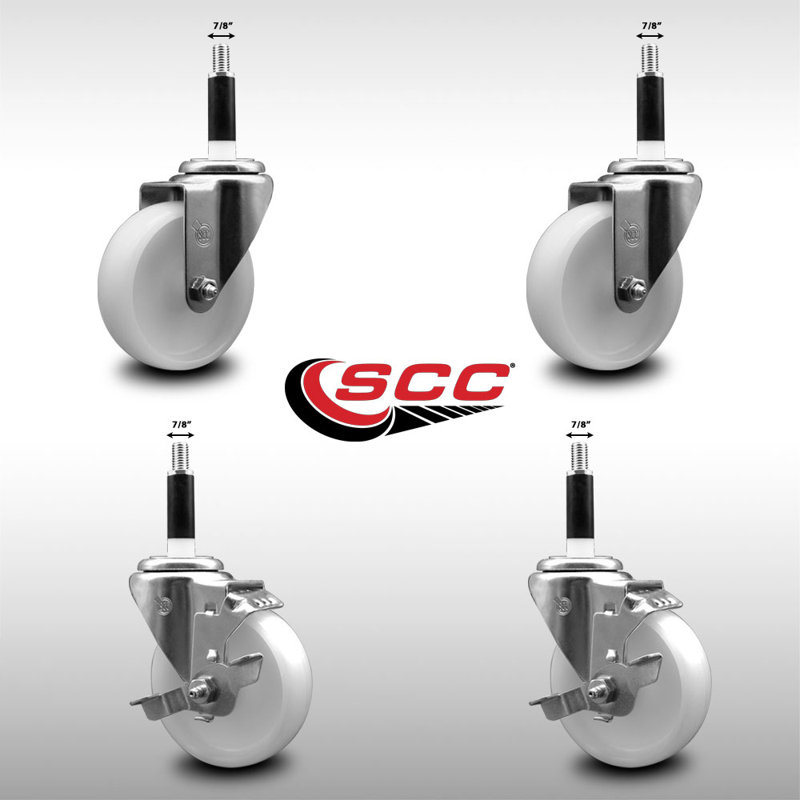 Ensemble de roulettes à tige extensible en acier inoxydable de 4 pouces et pivot de 7/8 pouces à 2 roues SCC