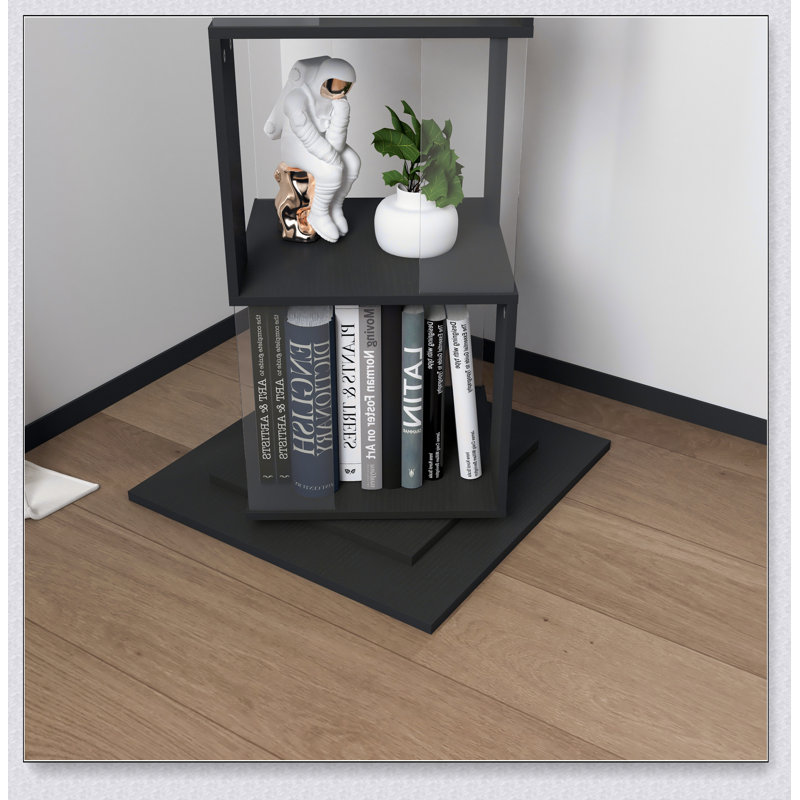 Étagère rotative, étagère au sol, bibliothèque simple avec plaque acrylique, multifonction pour étudiants, Noir