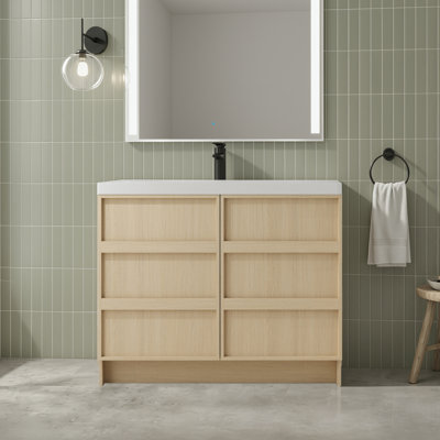 Meuble-lavabo simple autoportant de 42 po avec lavabo en résine et 2 portes d'armoire à fermeture en douceur