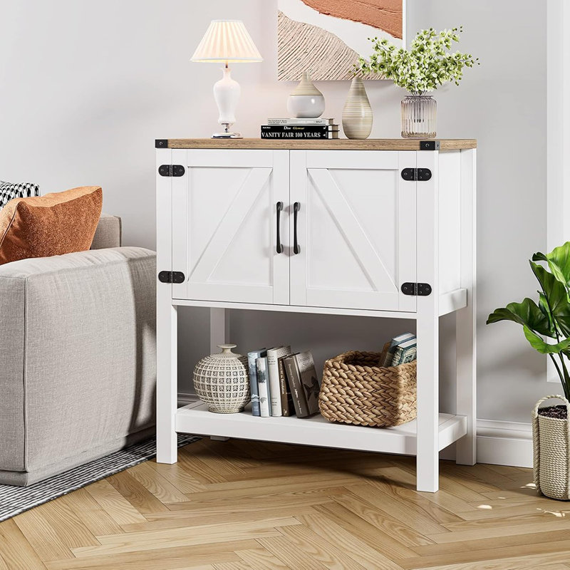 Armoire-bar Farmhouse Console avec portes de rangement, blanc