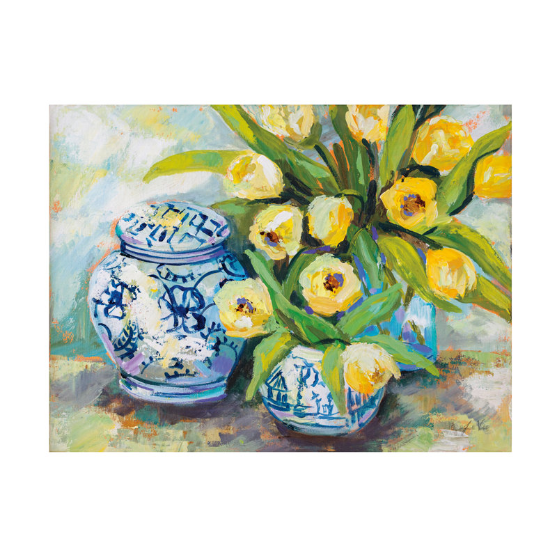 Tulipes chinoises par Jeanette Vertentes - peinture sur toile tendue, H 24 po x l 32 po