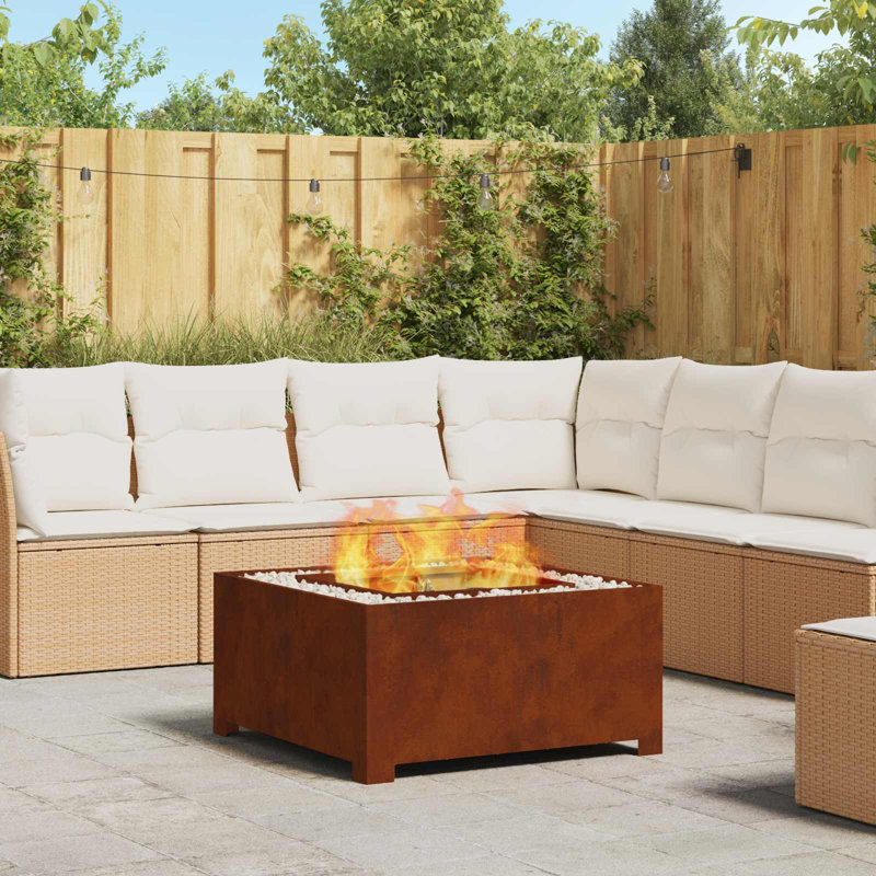 vidaXL Fire Pit Brown 31.50 x 31.50 x 15.75 in Weathering Steel, Brown, 15.7" H x 31.5" W x 31.5" D