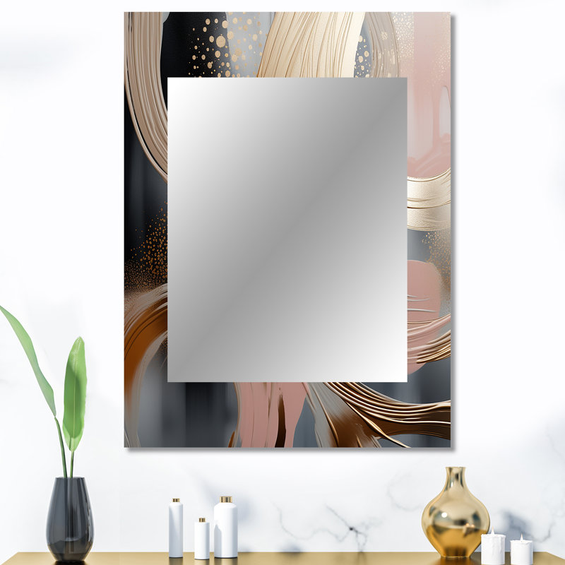Abstract Pink and Gold Liquid ink circles I - Abstract Shapes Wall Mirror, Modern Decorative Mirror, Printed Metal Art