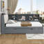 Lit plateforme en bois avec lit gigogne, tablettes et tête de lit-107364928-107364925