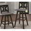Ensemble de chaises à hauteur de bar 2 pièces, chaises pivotantes à 360 degrés gris et noir usés, meubles en bois d'hévéa massif, tabouret de bar à dossier divisé en X