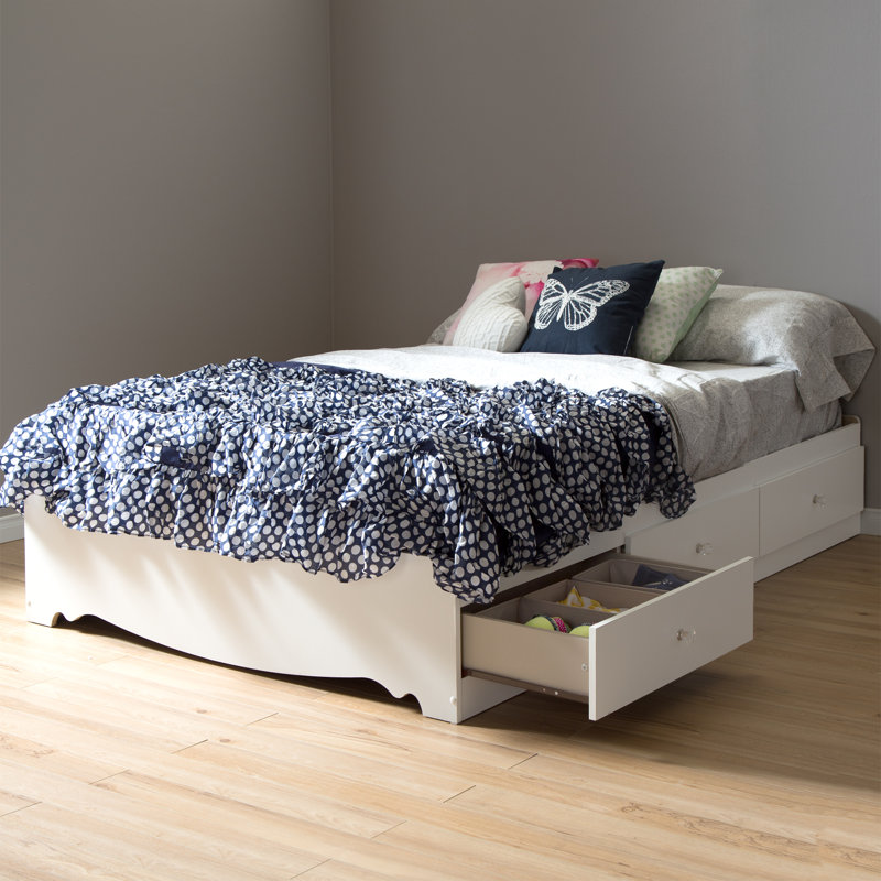 Full White Wood Frame Mates Bed with 3 Drawers