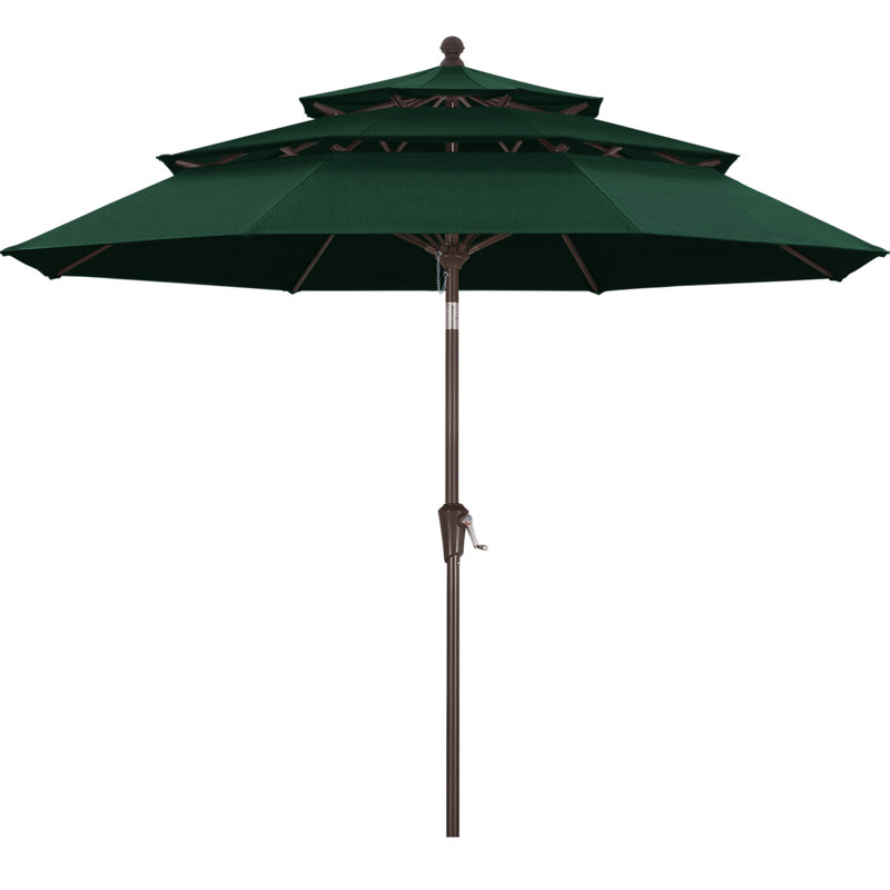 Parasol de marché en oléfine 9 'à 3 niveaux avec inclinaison et manivelle, Vert forêt