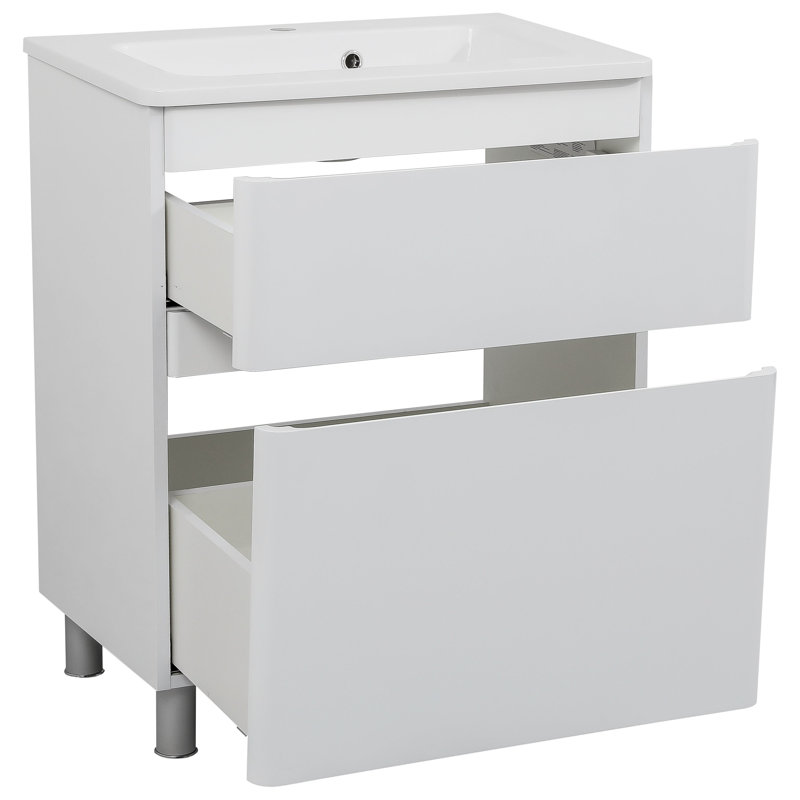 27.3'' Single Bathroom Vanity with Ceramic Top with Mirror, White High Gloss