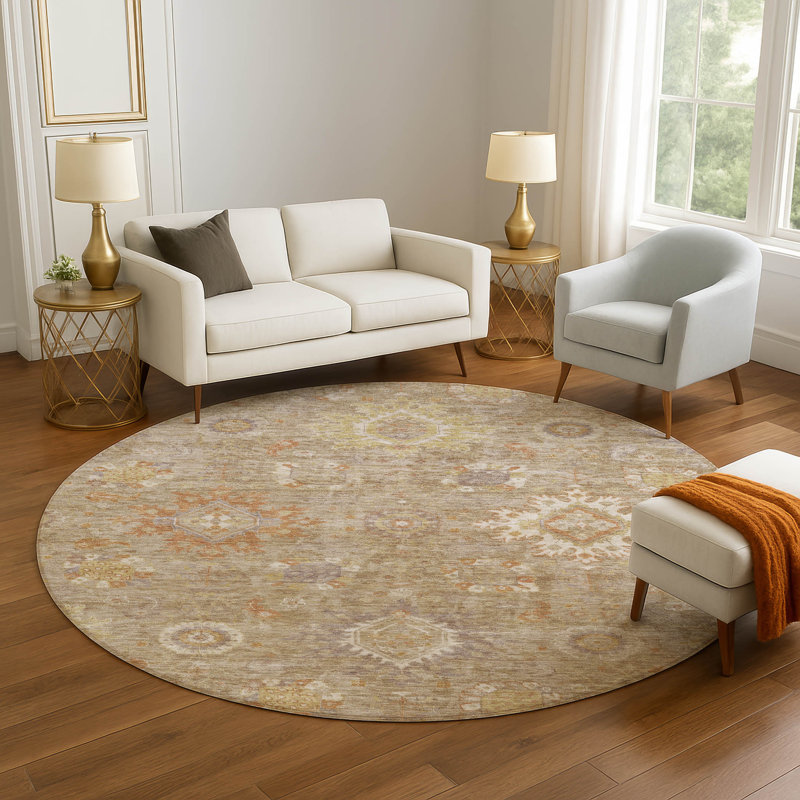 Premium Machine Washable Mayfield AMF1927 Global Rug, Round 8'