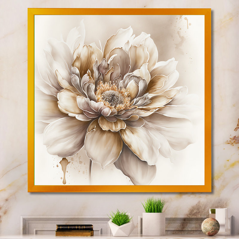 Blooming Beige Floral Design V - Art mural sur toile florale, H 36 po x l 36 po x P 1,5 po, Cadre doré