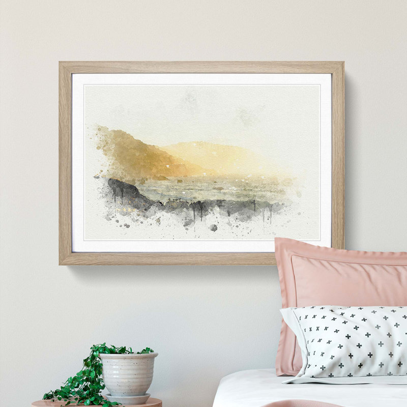 Pacific Ocean in California in Abstract - Picture Frame Graphic Art Print, 48cm H x 65cm W x 2cm D, Oak Framed