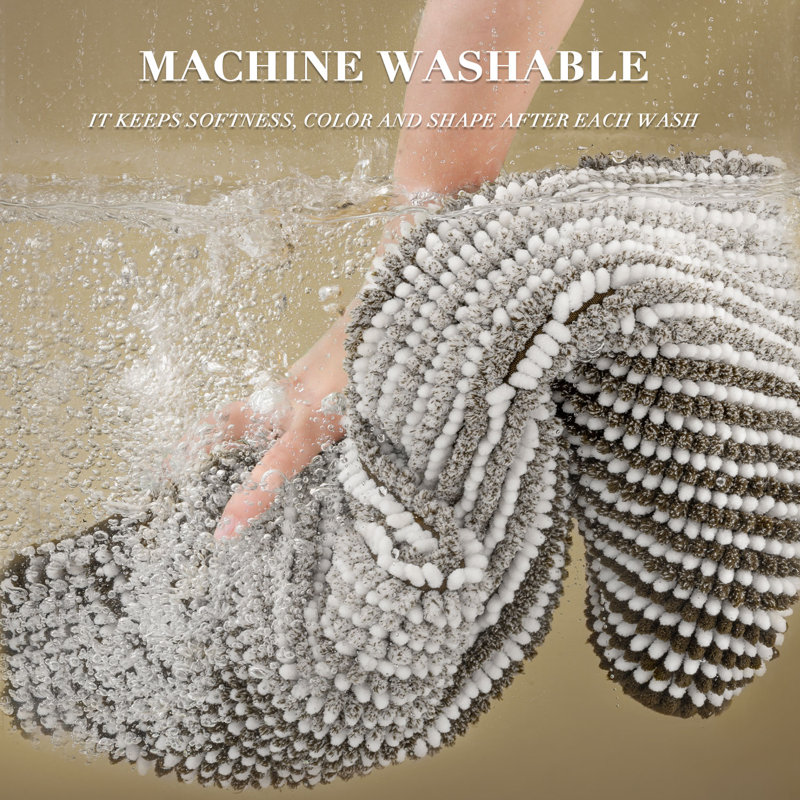 Slip‑Resistant Fluffy Water‑Absorbing Washable Bath Mats, Latte, 20" x 47" Plus 20" x 32"