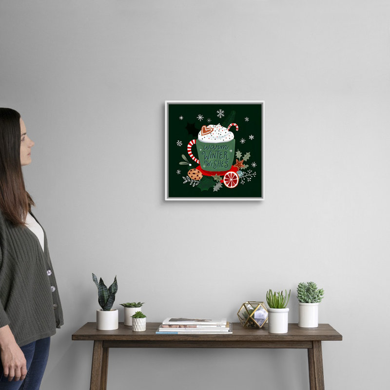 Reproduction d’art textuel sur toile, "Christmas comforts II" par Victoria Borges, H 18 po x l 18 po x P 1,75 po, Cadre blanc