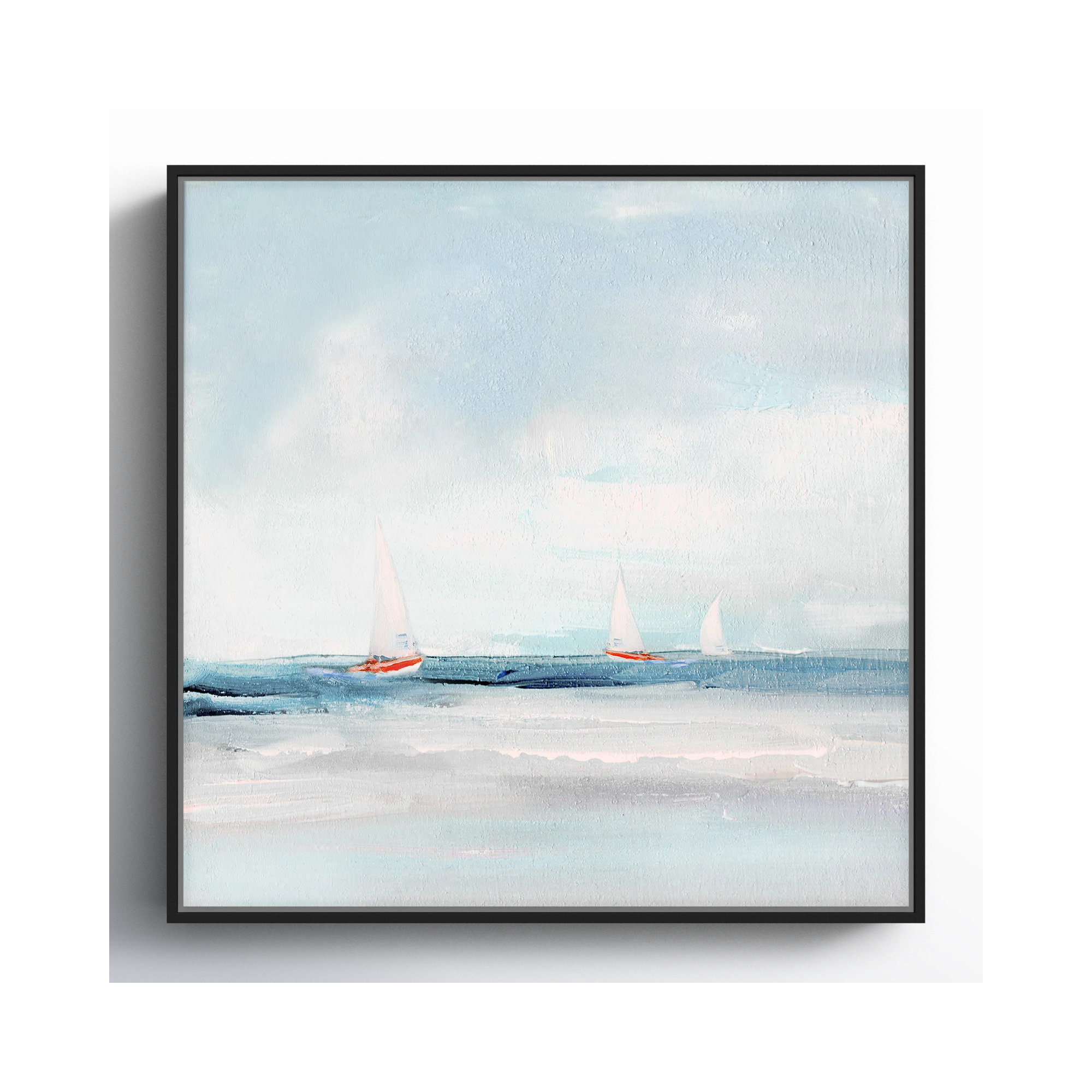 Caribbean Sail by Sally Swatland - Floater Frame Print on Canvas, Black, 13.5" H x 13.5" W x 2" D