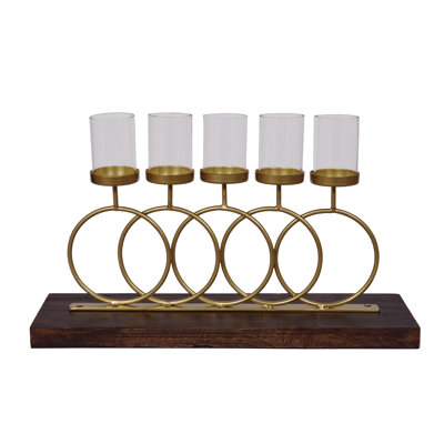 Porte-bougie 5 pieds en bois brun
