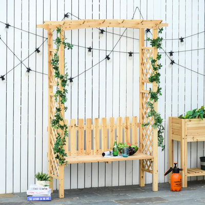 Banc de jardin et arche en bois naturel - Créez un cadre extérieur serein avec de magnifiques raisins