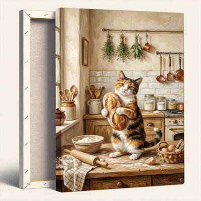 Cat Kitchen Canvas Wall Art Oil Painting Print Set Of 1