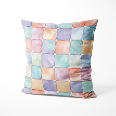 Patchwork Decorative Cushion - Modern Yellow And Blue Pastel Bubble Tiles Printed Throw Pillow