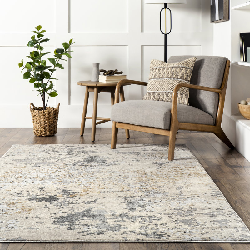 Modern Abstract Power Loom Beige Rug, Rectangle 4' x 6'