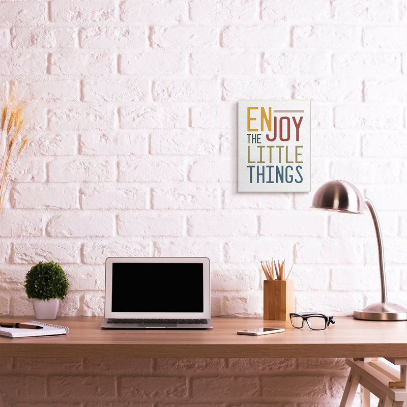 «Enjoy The Little Things», citation, typographie, bleu, rouge, Bois naturel, H 15 po x l 10 po