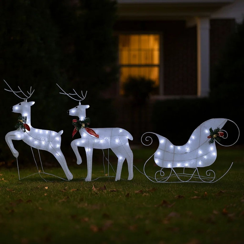 Décoration de Noël pour renne et traîneau 4 pièces, 100 Leds blanches