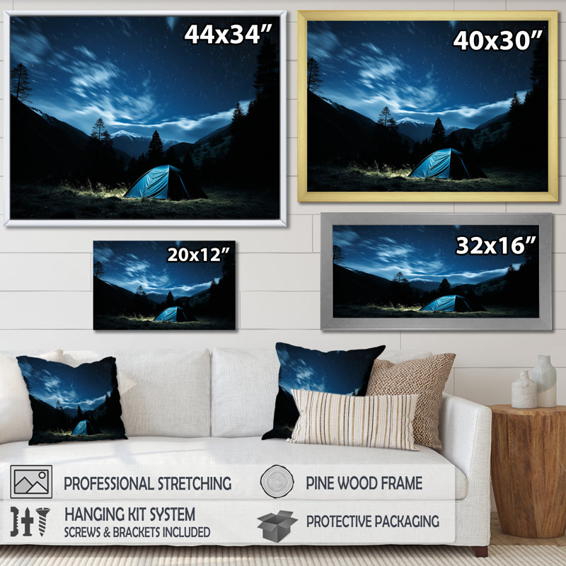Starlit camping in Canada 1 - camping, art mural, Toile tendue, H 12 po x l 20 po x P 1 po