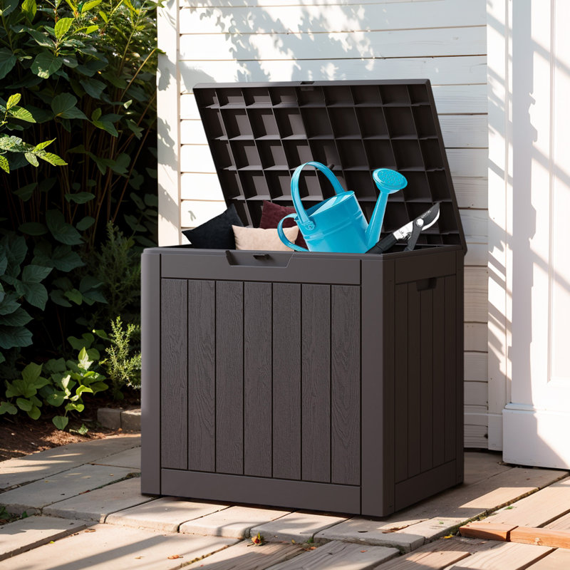 31 Gallon Indoor or Outdoor Backyard Patio Small Storage Deck Box with side handles and lockable lid, Brown