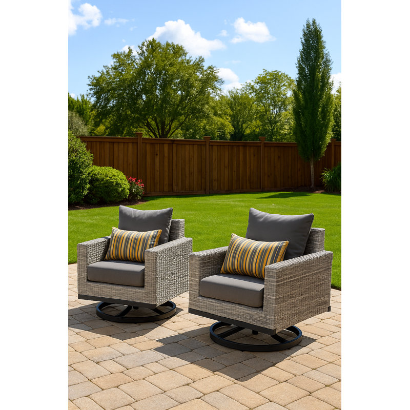Sameko 2Pc Sunbrella Outdoor Motion Club Chars, Gray, White/Coral