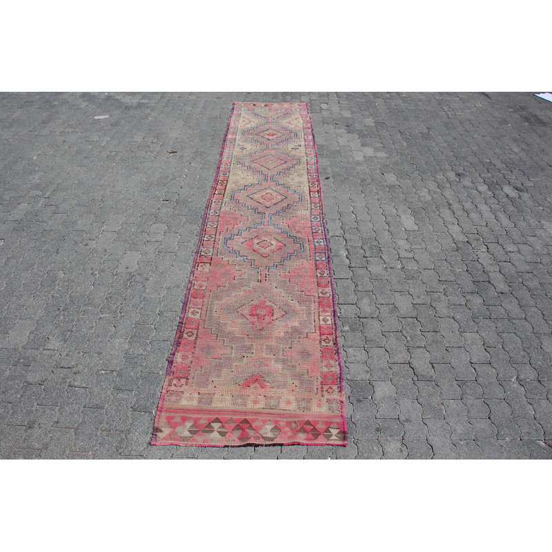 Tapis de couloir turc fait à la main en rose pâle pour un décor de maison et de couloir unique