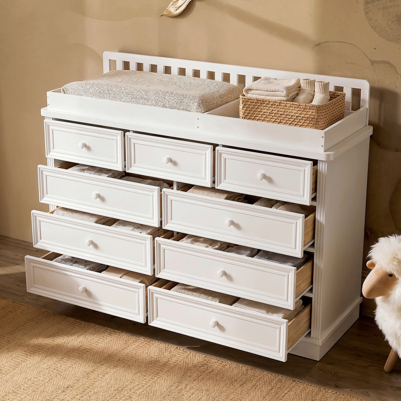 Commode à langer 100% bois massif à 9 tiroirs 55,1 po Bradly