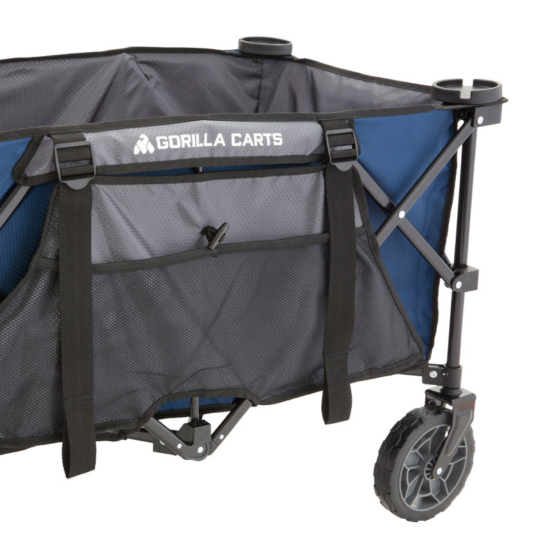 Blue Heavy-Duty Collapsible Outdoor Utility Wagon with Cup Holders