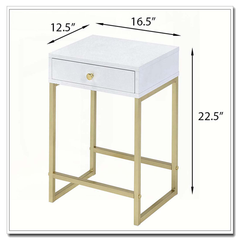 Table d'appoint à 1 tiroir blanc et laiton
