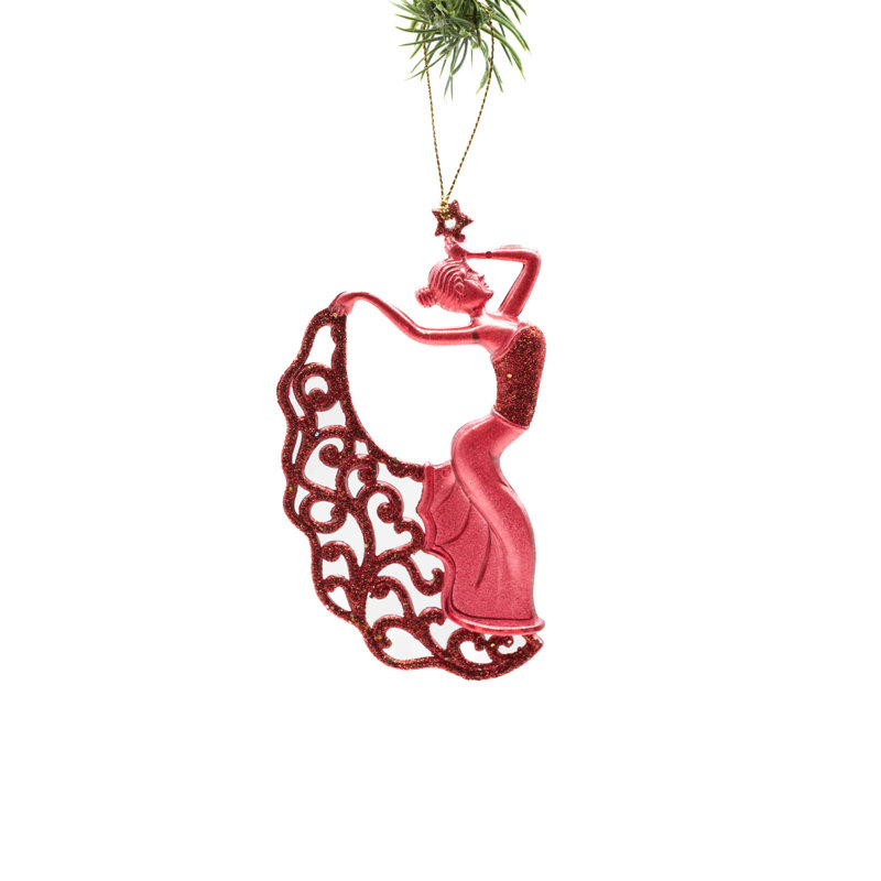 Ornement de Noël en forme de danseuse avec robe scintillante Georgann, Rouge