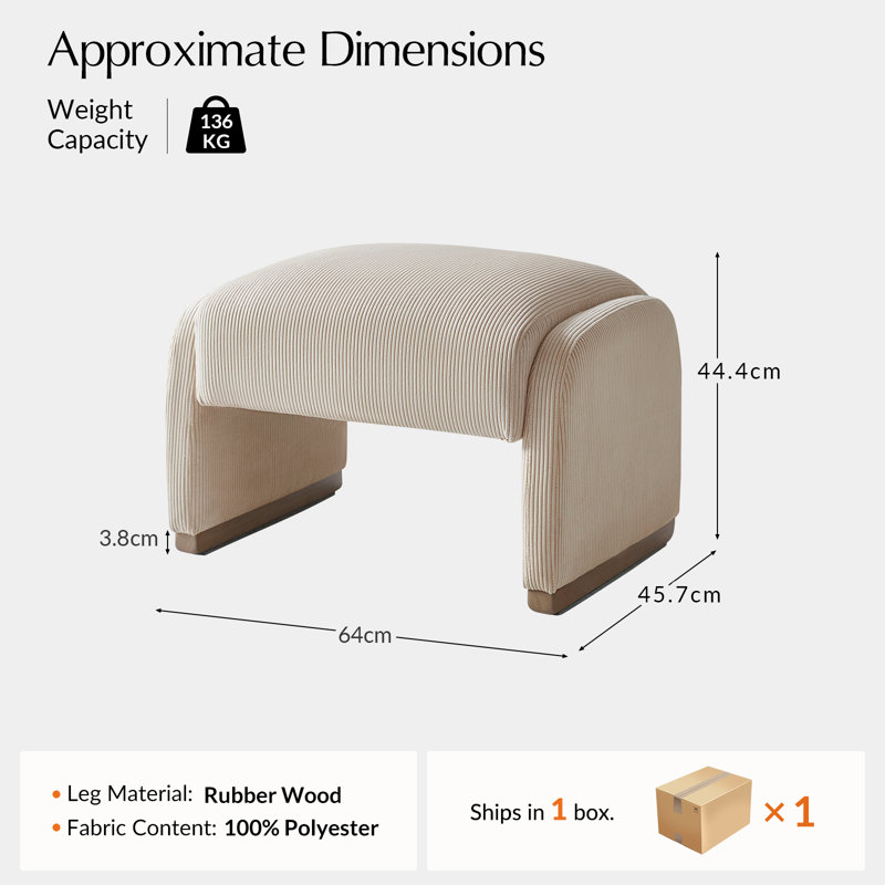 64cm Wide Rectangle Solid Colour Standard Ottoman, Beige