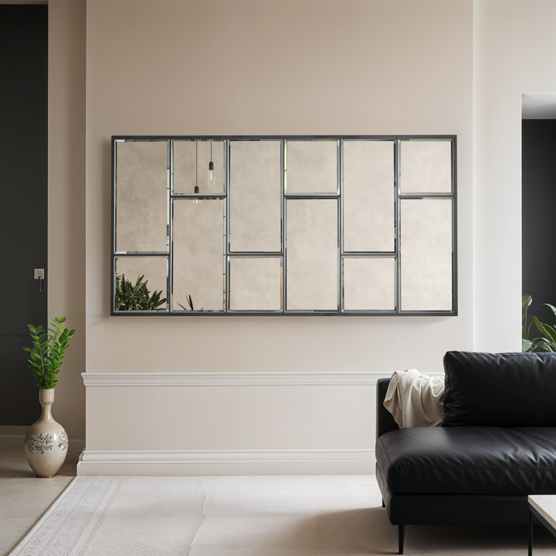 Miroir mural pour fenêtre 70 "x 36" avec accent d'améthyste, forme rectangulaire, cadre en acier, montage vertical ou horizontal