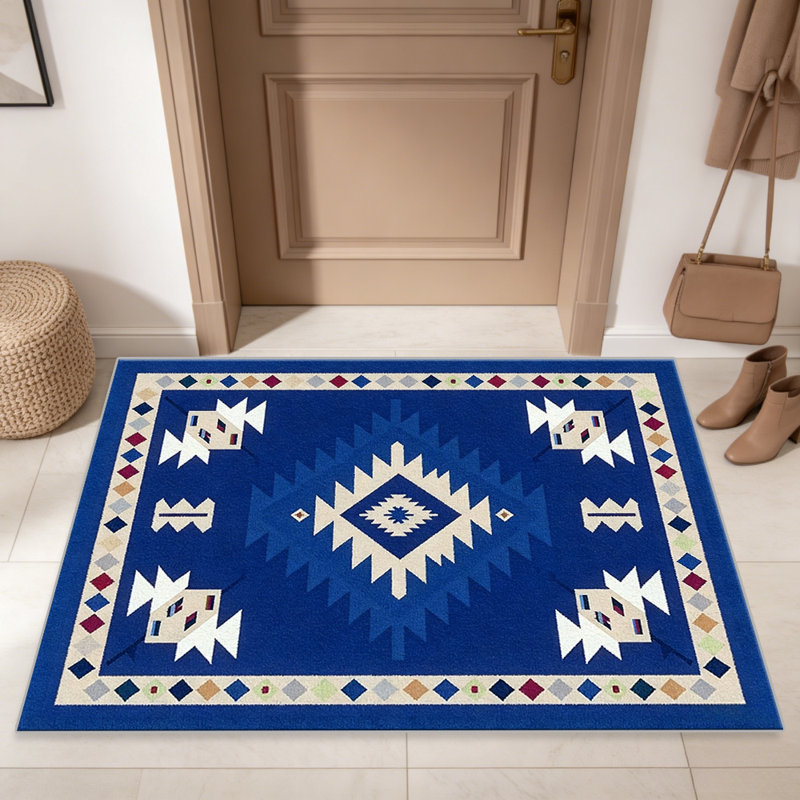 Blue Southwestern carpet-easy to clean, machine-washable, soft and comfortable; suitable for door mats, kitchens, living rooms, bedrooms, corridors, and laundry areas. Easy to clean, durable carpet for home decoration.