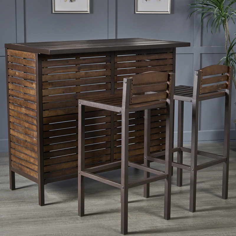Acacia Wood and Rustic Metal 3-Piece Bar Set