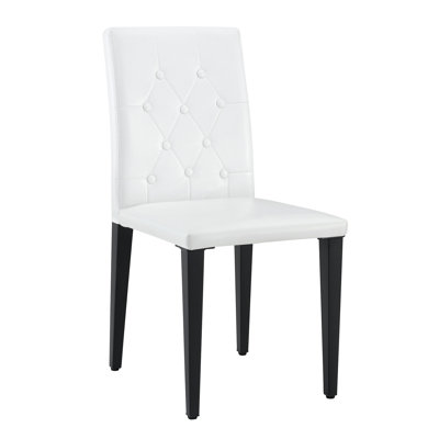 Modern Dining Chairs 2 Pack, White Pu Leather Metal Legs For Small Kitchen