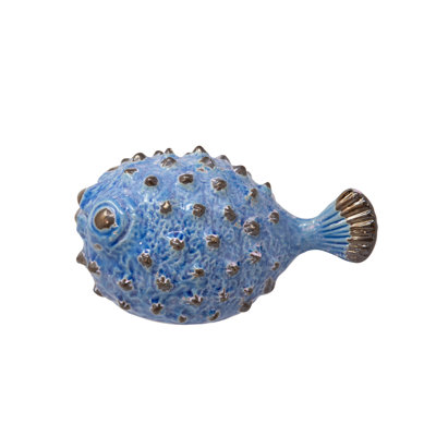Teegan Stoneware Ceramic Fish Figurine with Textured Details - Coastal-Inspired Decorative Accent for Shelves, Desks, or Tabletops