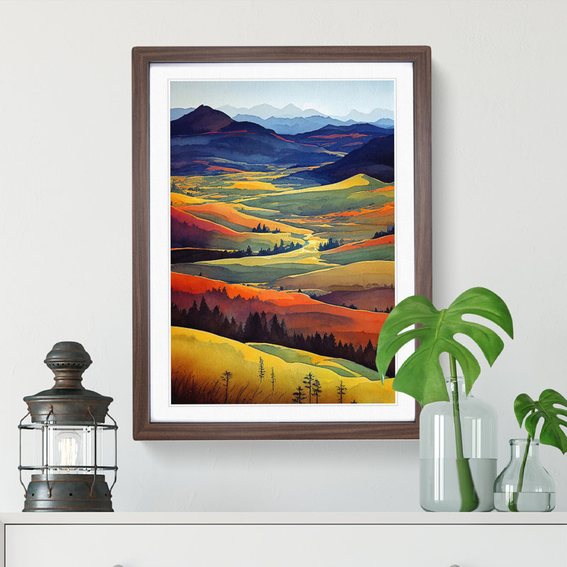 XV1022-5147X Meadow Landscape No.4 - Single Picture Frame Painting, 64cm H x 46cm W x 2cm D, Walnut